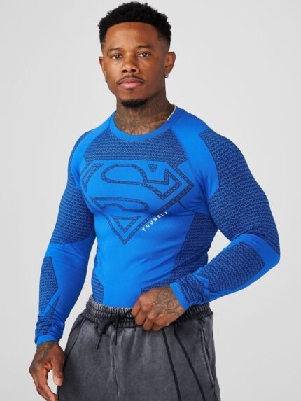 YOUNGLA x Superman men's long-sleeved sports fitness tight-fitting clothing