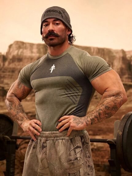 YOUNGLA Men's T-shirt Fitness Sports Quick-Dry Breathable Stretchy Tight Clothing