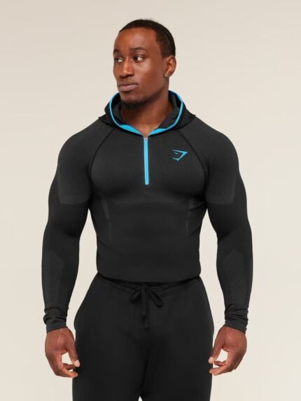 GYMSHARK/ONYX5 Long-sleeved Fitness Training Tights with Elasticity and Zippered Front for Tight Fit and Training