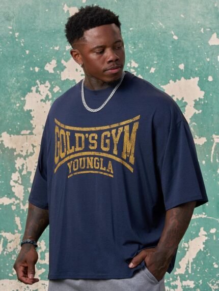 YOUNGLA co-branded GOLD'S cotton plus size loose short T-shirt